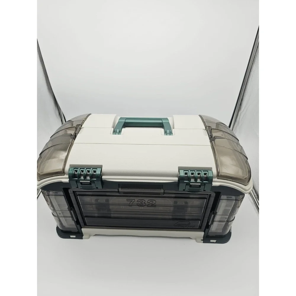 Plano 732 Outdoor Sports Angled Fishing Tackle Box Storage System, Green / Grey